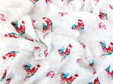 Load image into Gallery viewer, Muslin Baby Blanket Set, Rooster Baby Blanket, Bamboo Blanket, Muslin Swaddle Blanket Set, Unisex Swaddle, Baby Swaddle, Red Swaddle